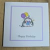 cat with balloons, happy birthday card