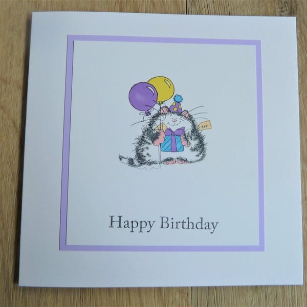 cat with balloons, happy birthday card