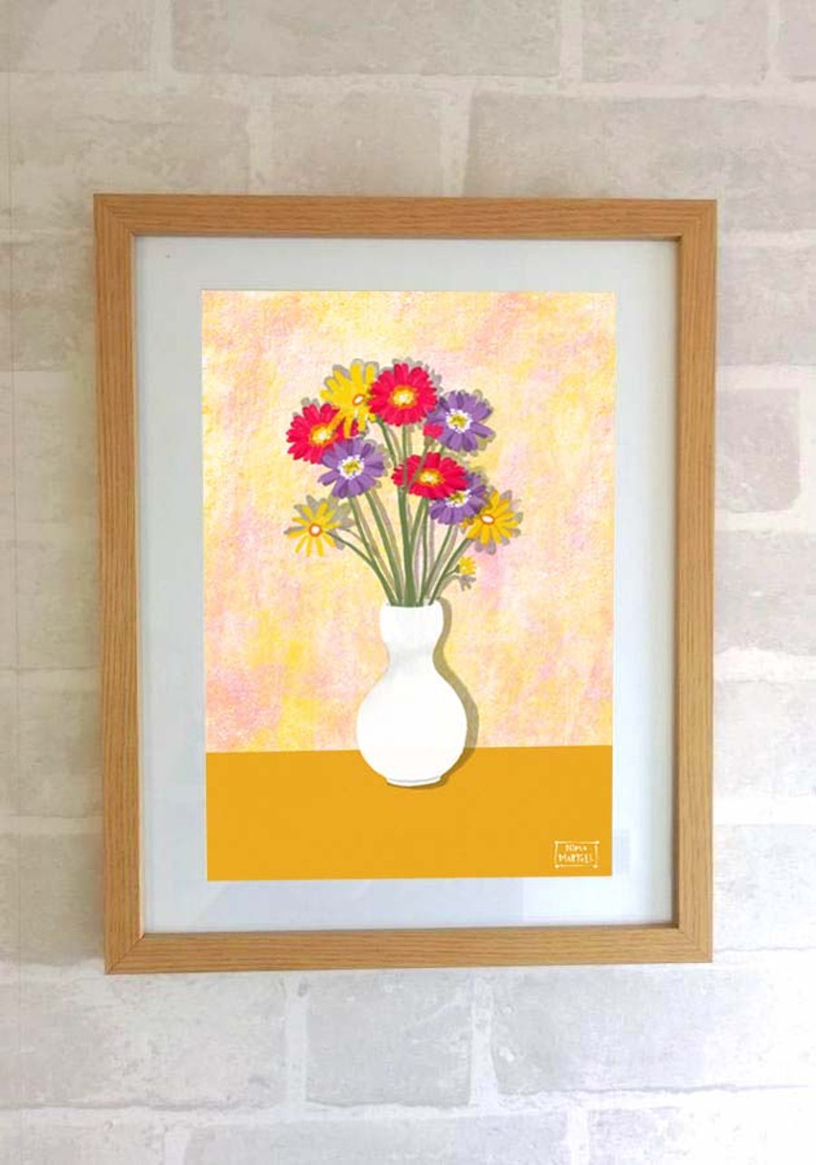 Gerbera Vase- A4 Vintage Vase Print Only by Nina Martell