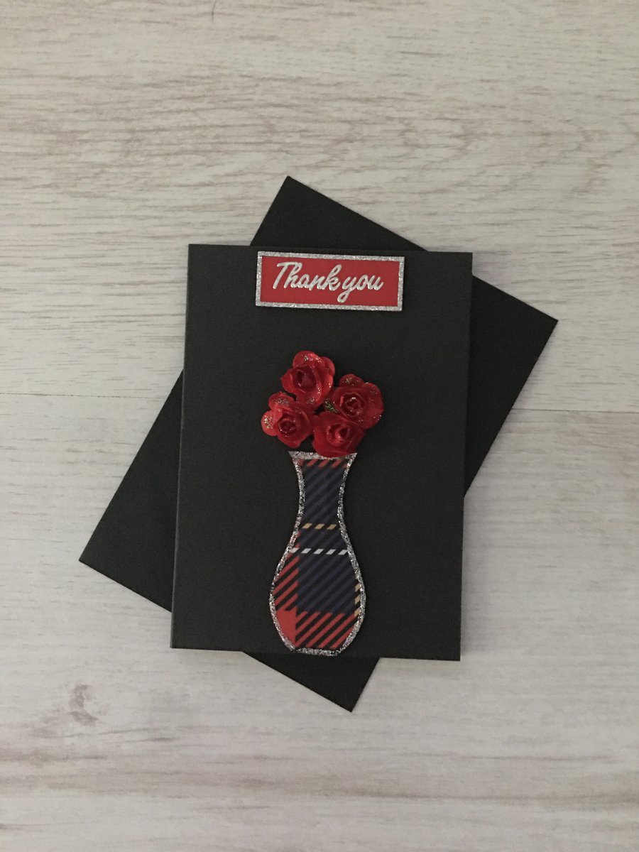 Flowers in a Tartan vase greeting card