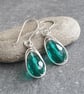 Teal crystal earrings, Raindrop inspired, Deep aqua teardrops - Image 2