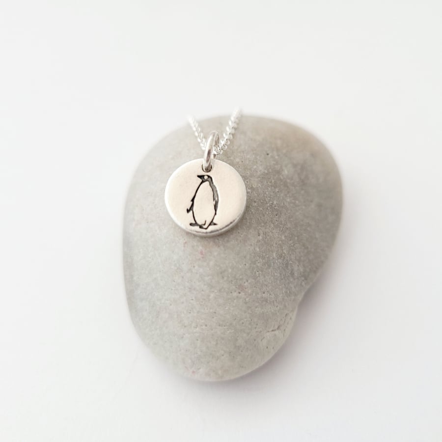  Tiny Christmas Penguin Bird Necklace Sterling Silver