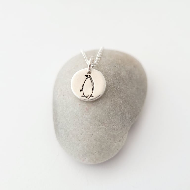  Tiny Christmas Penguin Bird Necklace Sterling Silver