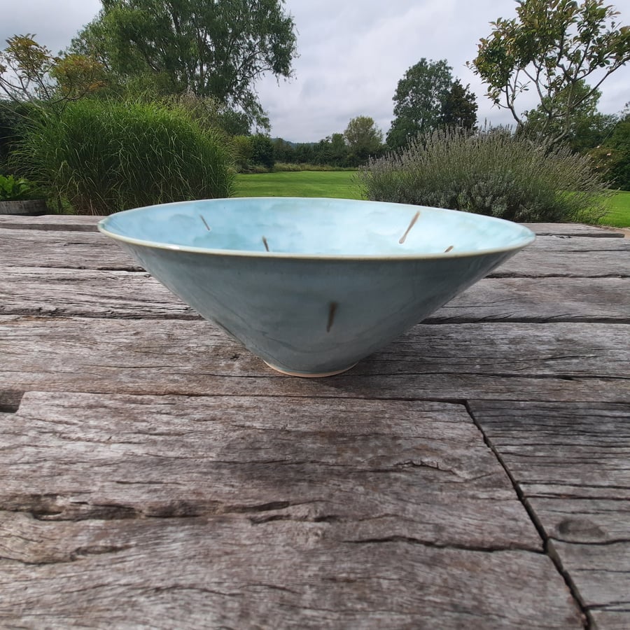 Large hand thrown turquoise aqua ceramic bowl
