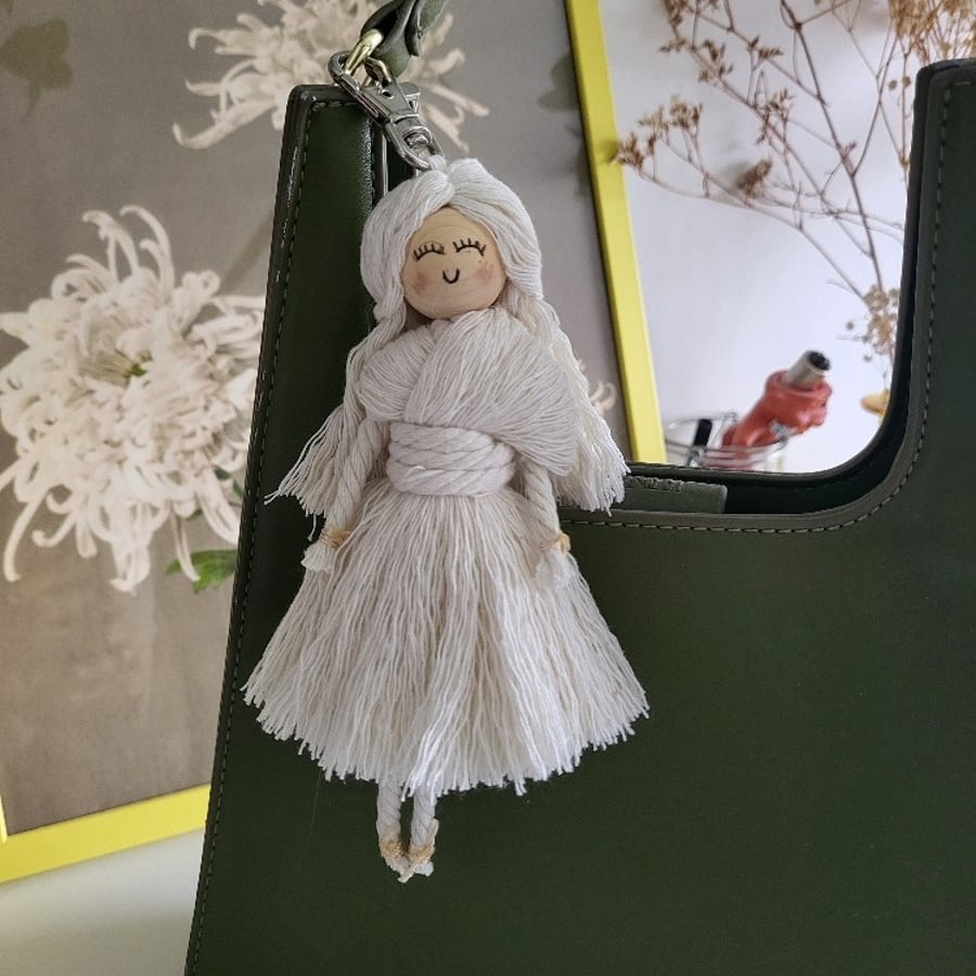 Bag Charm, Keyring or Home Decoration -  This macramé doll is adorable!!