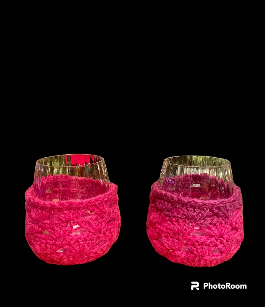 Set of 2 Stemless Wine Glass Cosies, Wine Glass Cosy, Glass Cosy