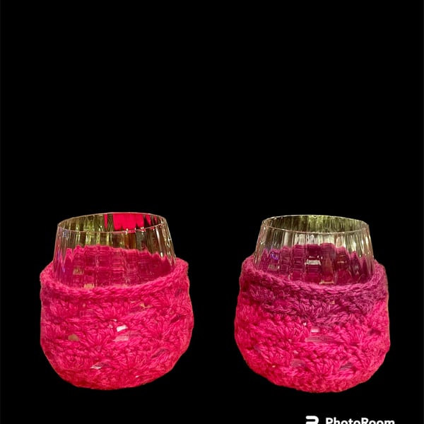 Set of 2 Stemless Wine Glass Cosies, Wine Glass Cosy, Glass Cosy