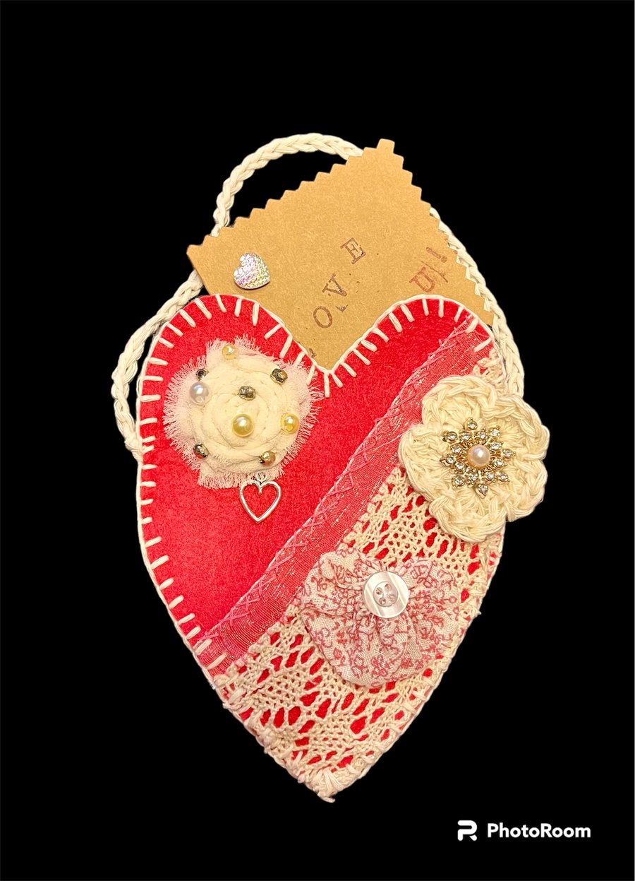 Hanging Heart with Secret Pocket, Heart, Unusual Gift Card, Heart Card 