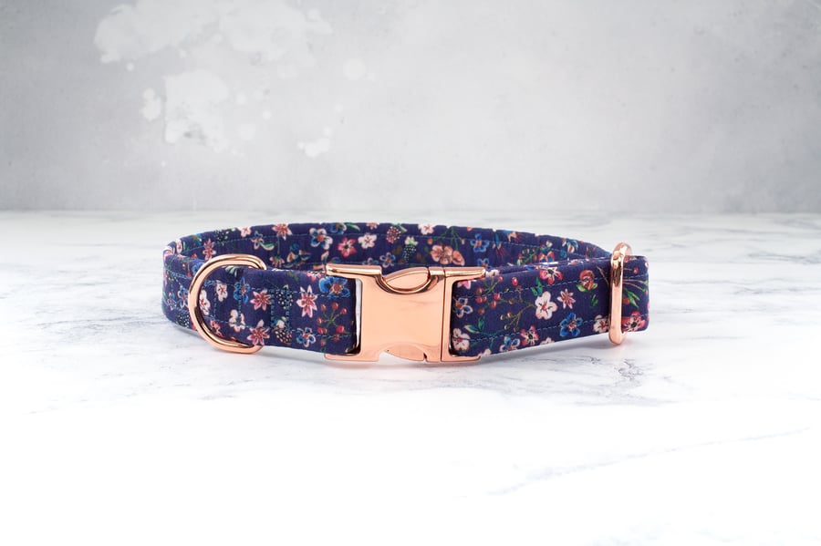 Dog Collar handmade using Liberty of London Tana Lawn-  Donna Leigh, Blue
