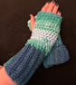 Hand Crocheted Fingerless Wrist Warmers in Teal - Image 2
