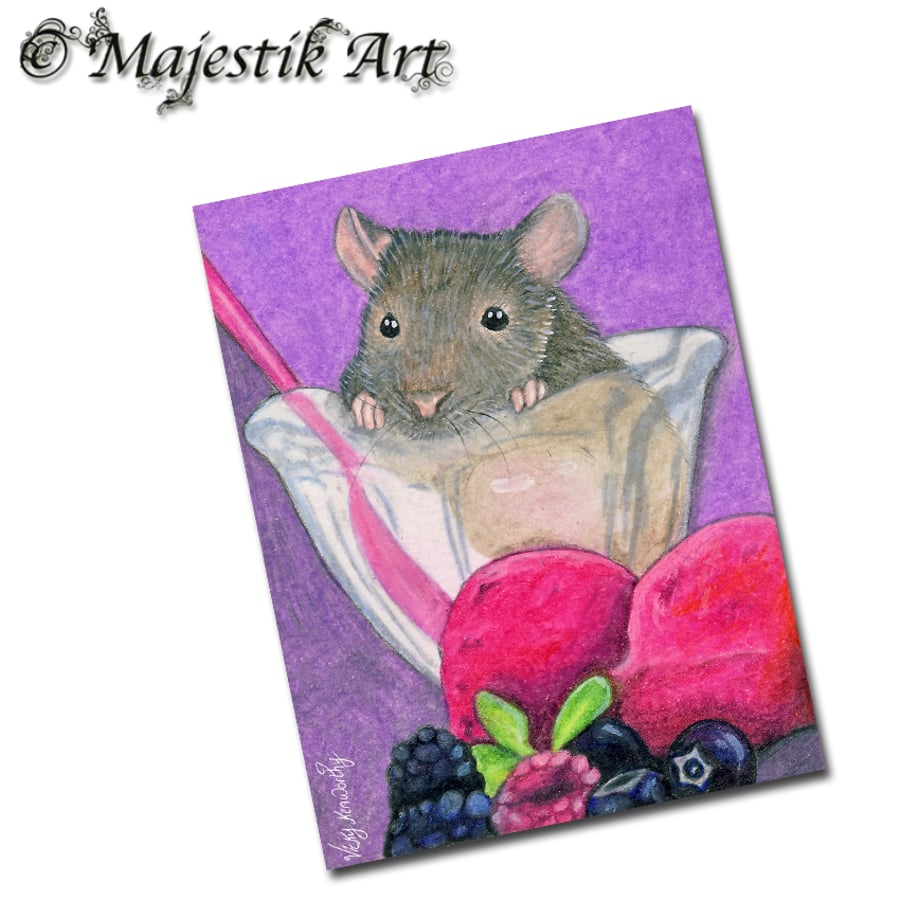Archival ACEO Rat Print 'Berry good' By V Kenworthy