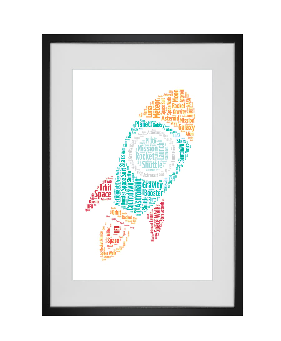 Personalised Space Rocket Design Word Art Gifts 