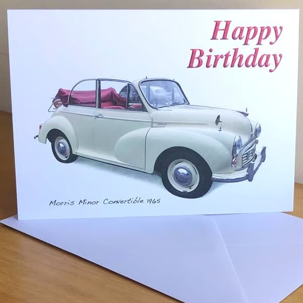 Morris Minor Convertible (Cream) 1965 - Occasion Greeting Cards with Envelope