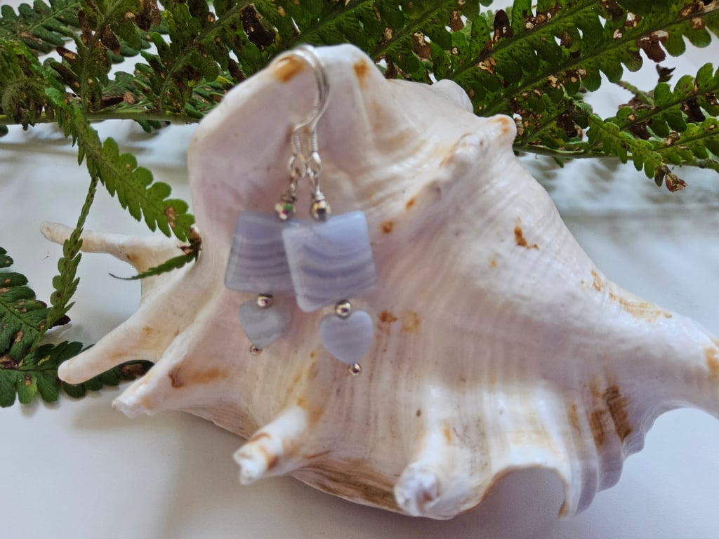 Natural 16.45ct Untreated Blue Lace Agate Sterling Silver Earrings 