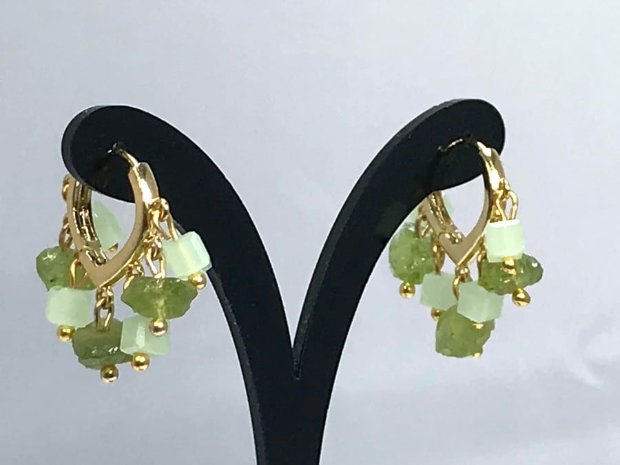 CRYSTAL AND PERIDOT HUGGIE EARRINGS gold plated 