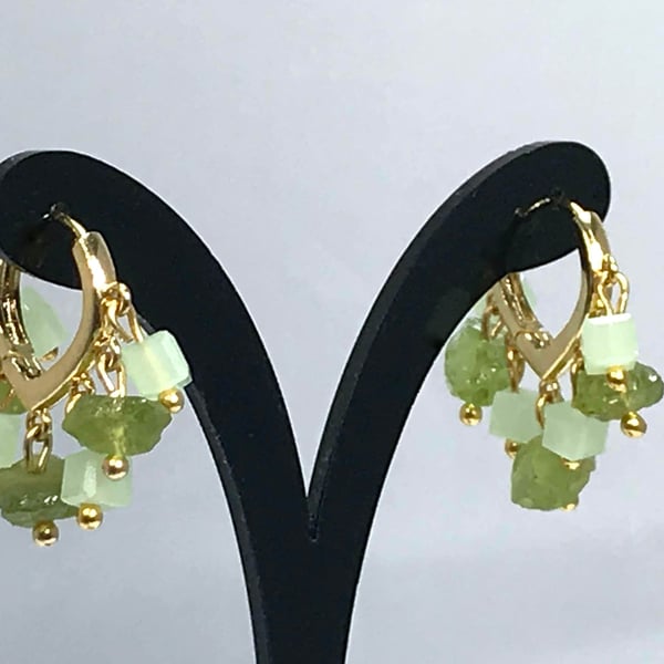 CRYSTAL AND PERIDOT HUGGIE EARRINGS gold plated 