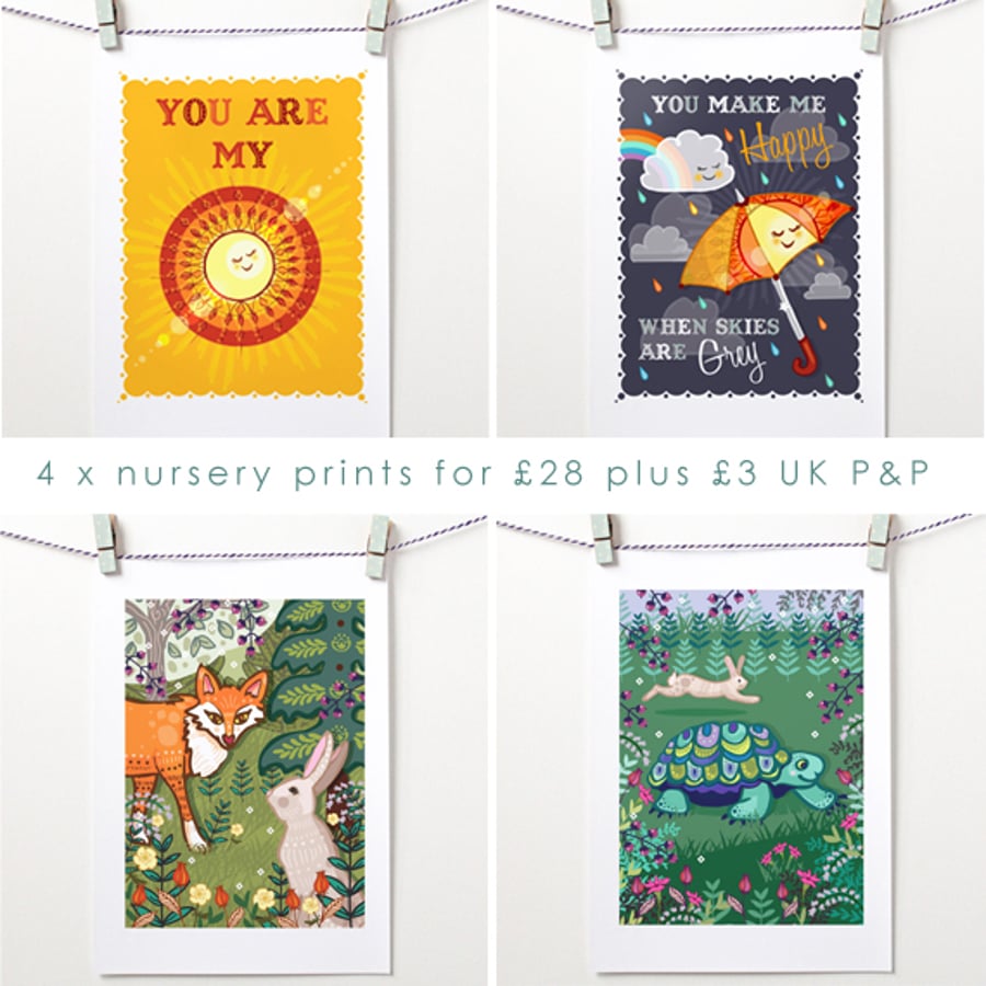 OFFER: 4 x Unframed Nursery Prints Multi-Buy - Sunshine Pack