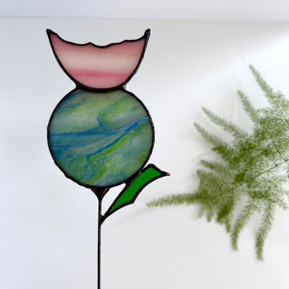 Stained glass Scottish Thistle stem, Everlasting wildflower stem, Flower stem