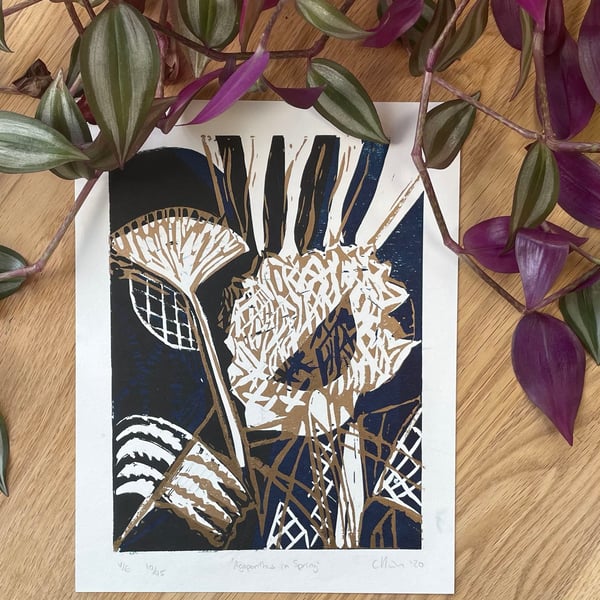 Linocut Print - Agapanthus Original Linocut Print - Hand Printed