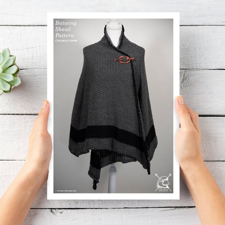 Batwing Shawl. Machine Knitting Pattern. Chunky and Standard Machines
