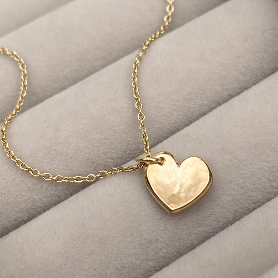 Handmade 9ct solid yellow, rose or white gold heart charm pendant and chain