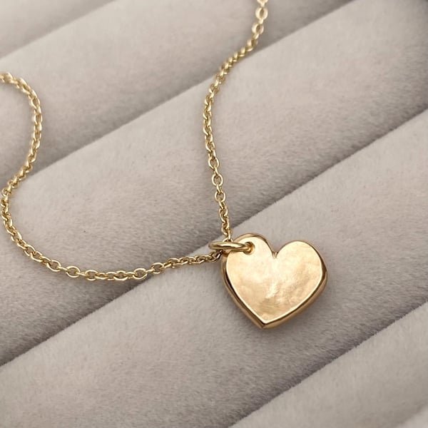 Handmade 9ct solid yellow, rose or white gold heart charm pendant and chain