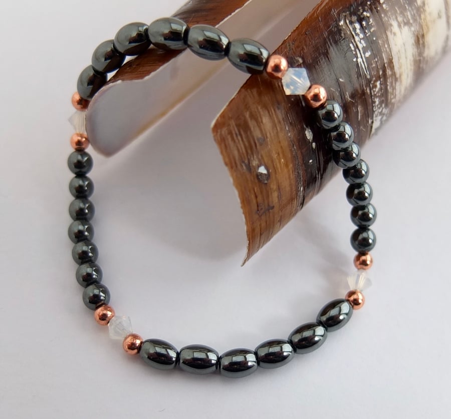 Swarovski Crystal, Hematite and Copper Bead Bracelet - Seconds Sunday