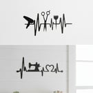 Modern Laser Cut Acrylic Heartbeat Silhouette- Sewing & Hairdresser Wall Art