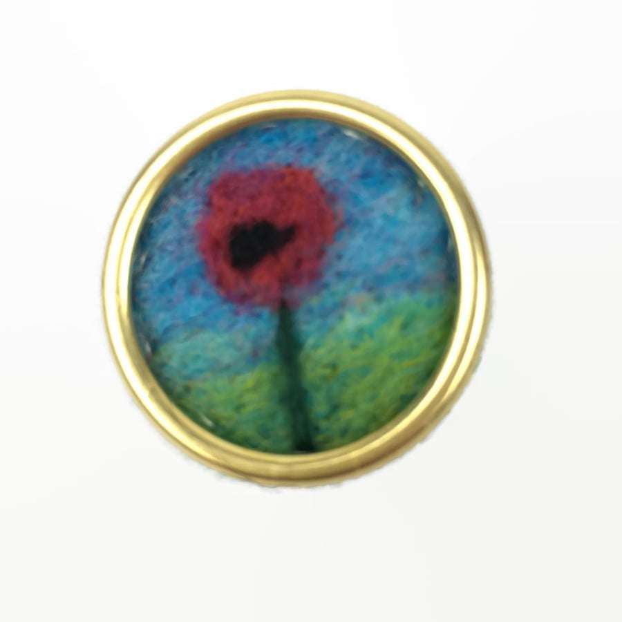 Poppy lapel pin, brooch or badge, needle felted