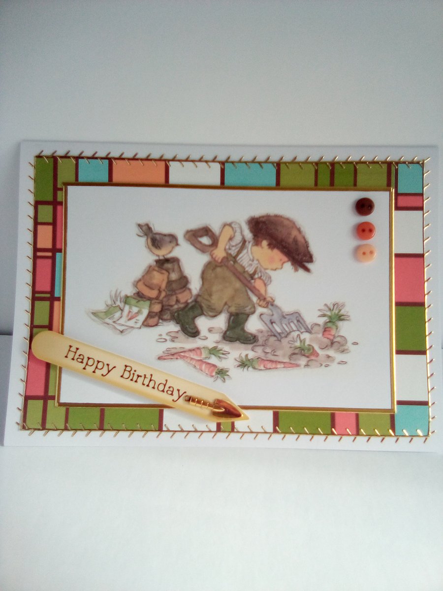Luxury handmade birthday card with a gardening theme