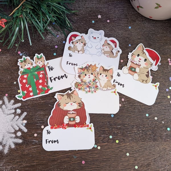 Cat Christmas Stick On Gift Labels - Adhesive Gift Tag Stickers - Monty & Mabel