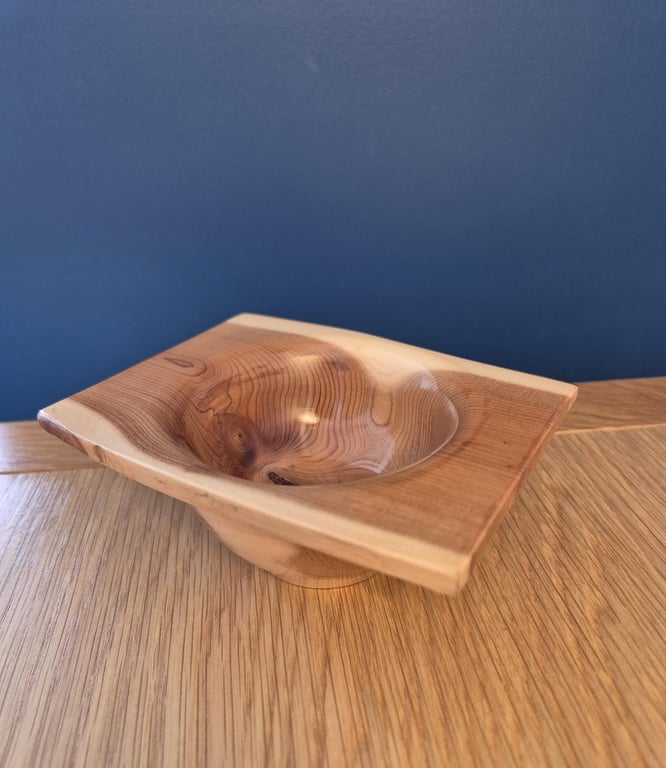 Unique, wood turned decorative yew bowl