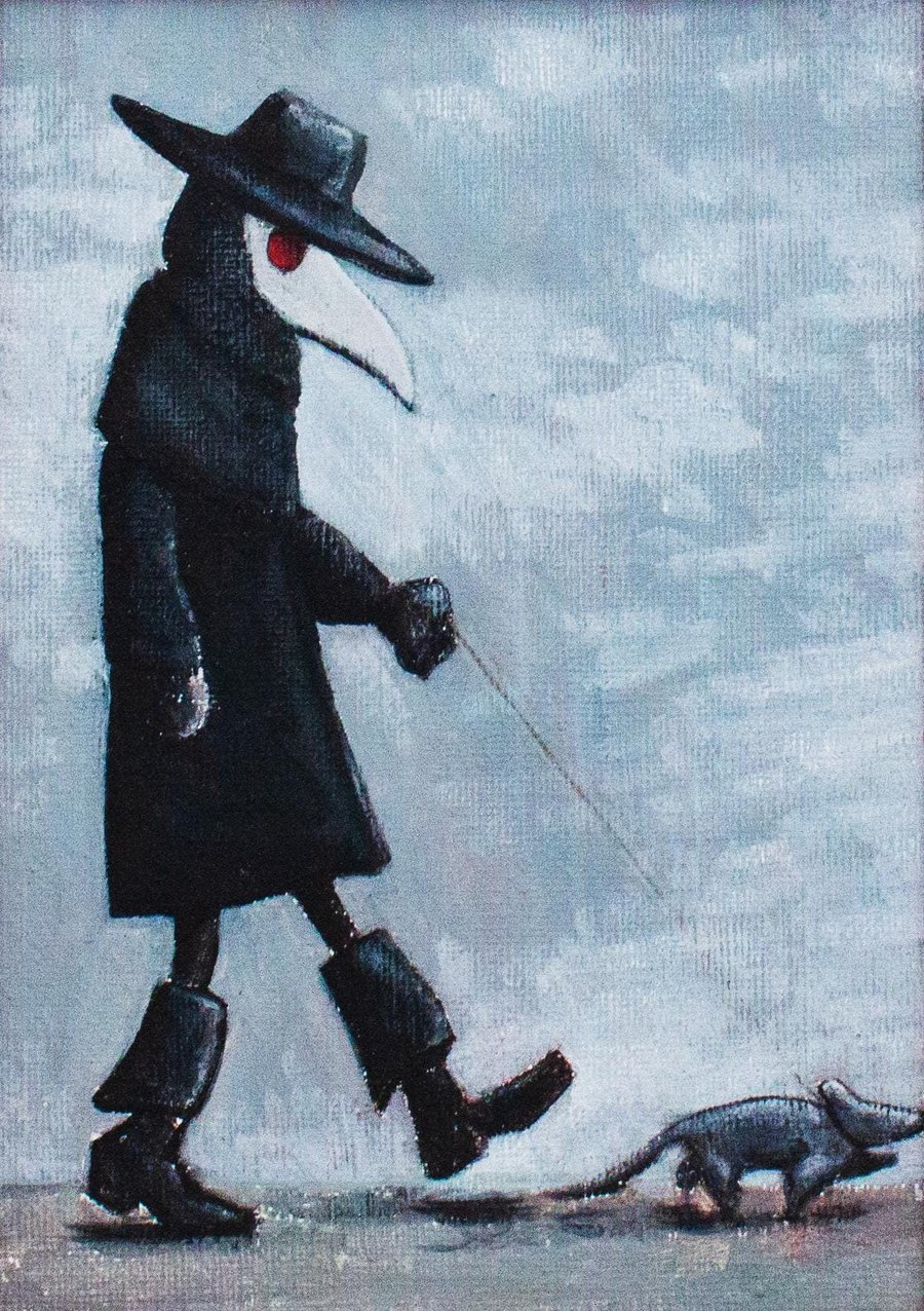 High quality print of Plague doctor walking their pet rat