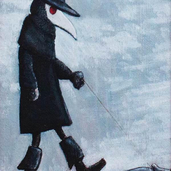 High quality print of Plague doctor walking their pet rat