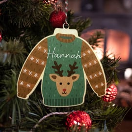 Reindeer Christmas Jumper Personalised Bauble