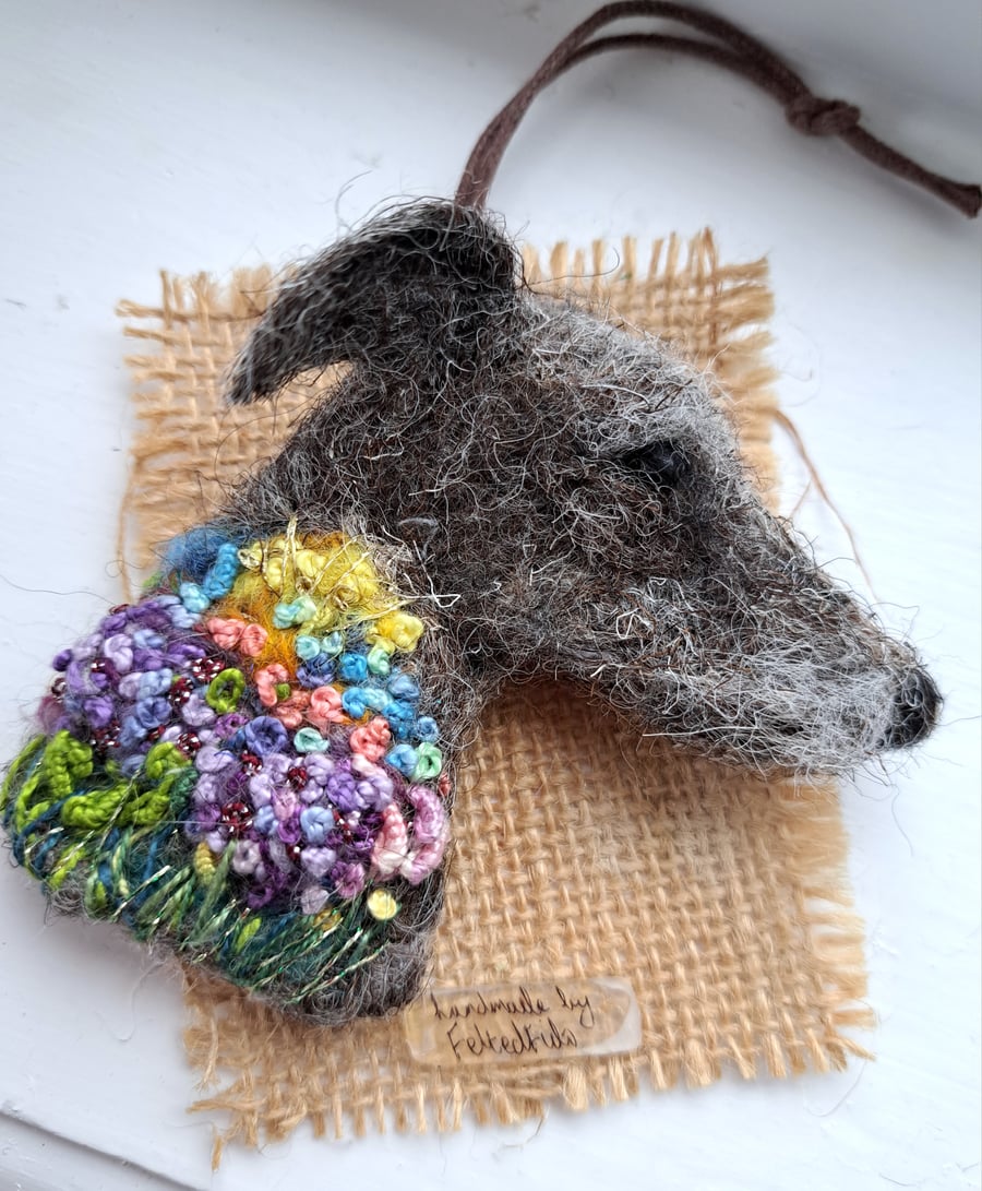 Needle Felted Lurcher Brooch