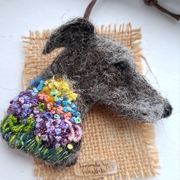 Needle Felted Lurcher Brooch
