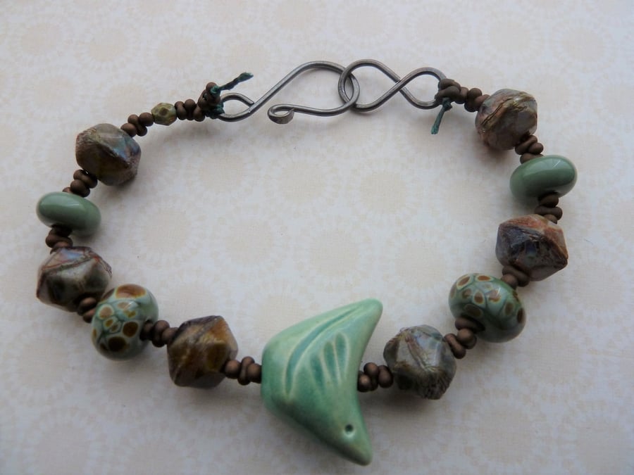 green ceramic bird bracelet