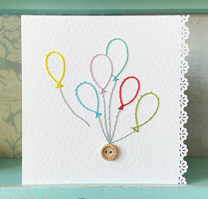 Hand Sewn Card. Balloon Card. Balloons. Blank Card. Celebration Card. Cards.