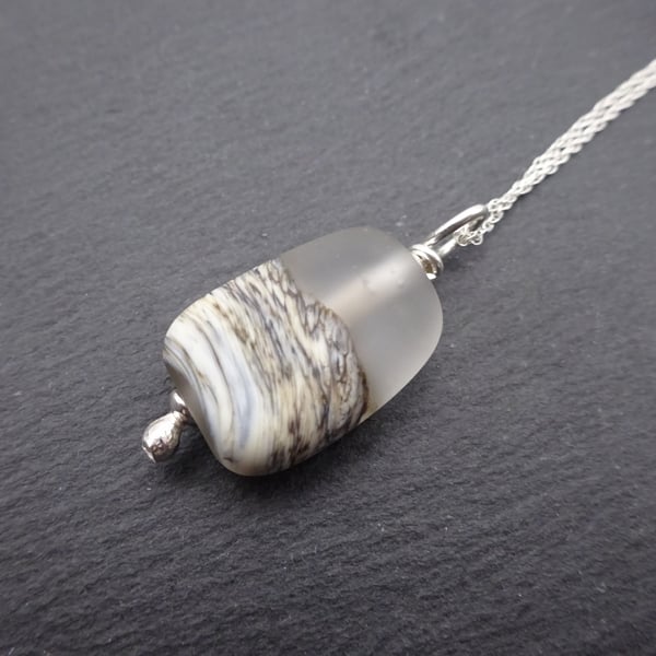 lampwork glass frosted beach pendant, sterling silver chain