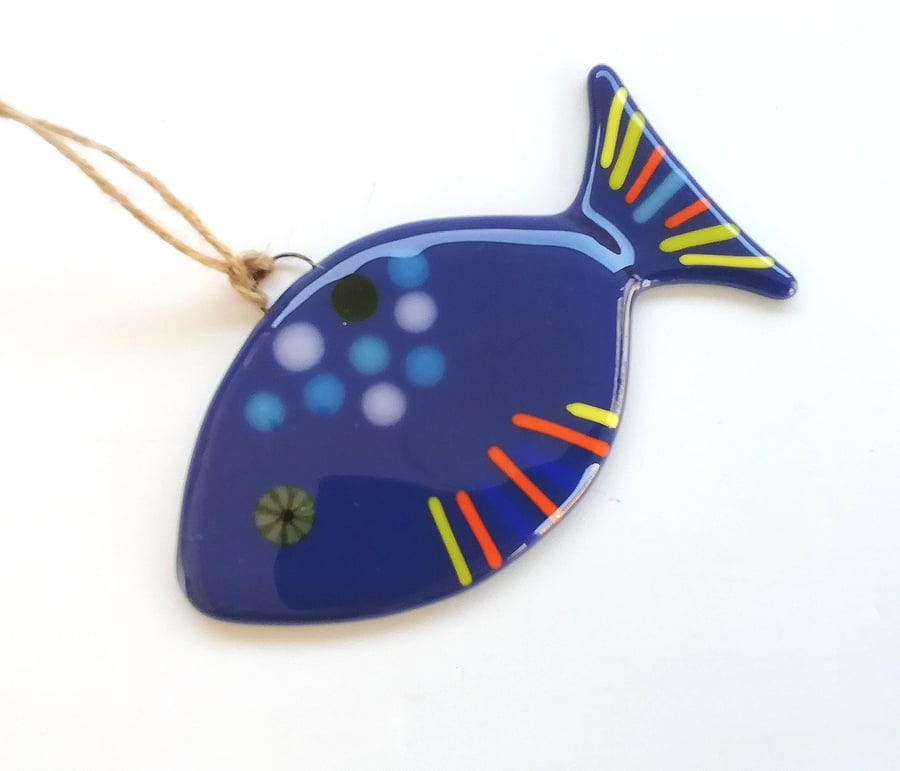Opal Blue Fused Glass Fish Suncatcher: Marine Decor
