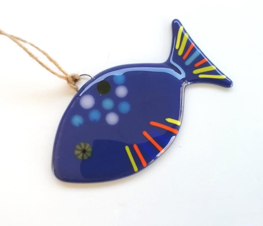Opal Blue Fused Glass Fish Suncatcher: Marine Decor