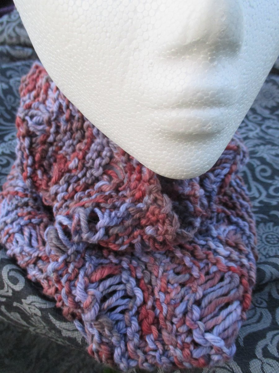 MOBIUS NECK WARMER Hand-dyed Chunky Cotton Lavender & Pinks