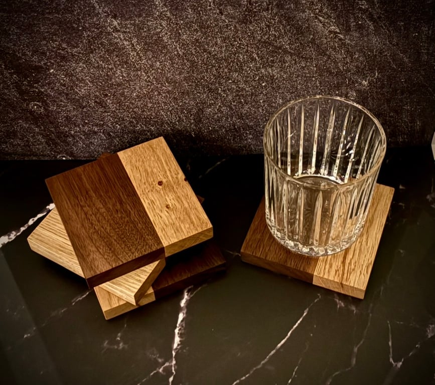 Thick Walnut & Oak Coaster Set of 4 - Rustic Luxury Modern Home Gift -
