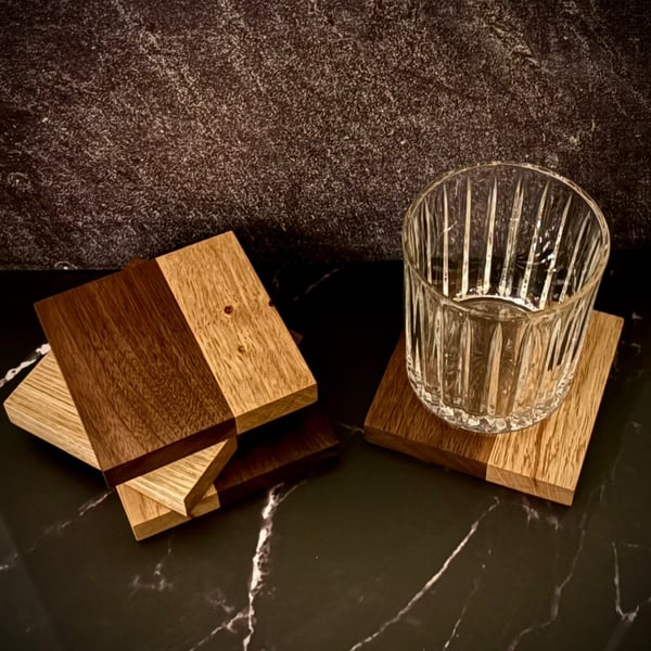 Thick Walnut & Oak Coaster Set of 4 - Rustic Luxury Modern Home Gift -
