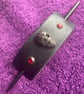 Dyed Black Leather Hair Stick Barrette - Skull centre and 2 Red Gemstones