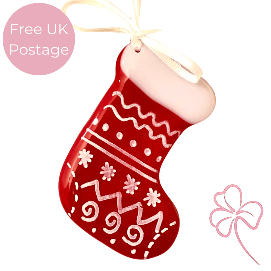 Fused Glass Christmas Stocking Hanging Decoration 