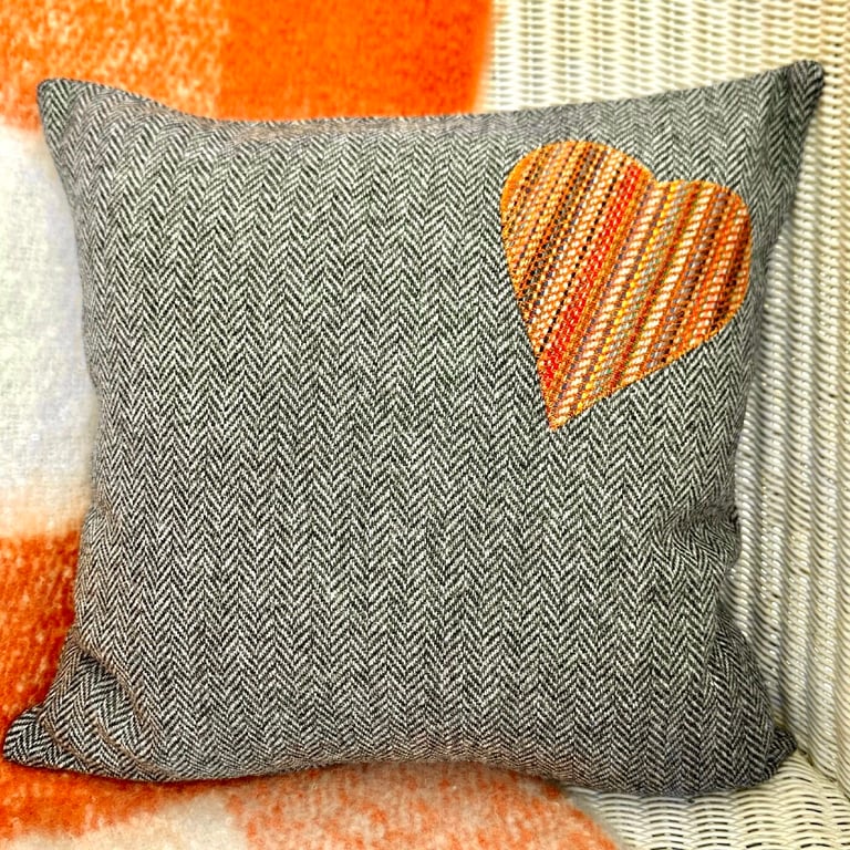 Tweed Appliqué Heart Scatter Cushion with Pad, Grey 36x36cm
