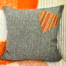 Tweed Appliqué Heart Scatter Cushion with Pad, Grey 36x36cm