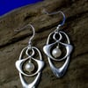 Silver and Pearl Art Nouveau Earrings, Pearl, Silver and pearl Celtic earrings, 